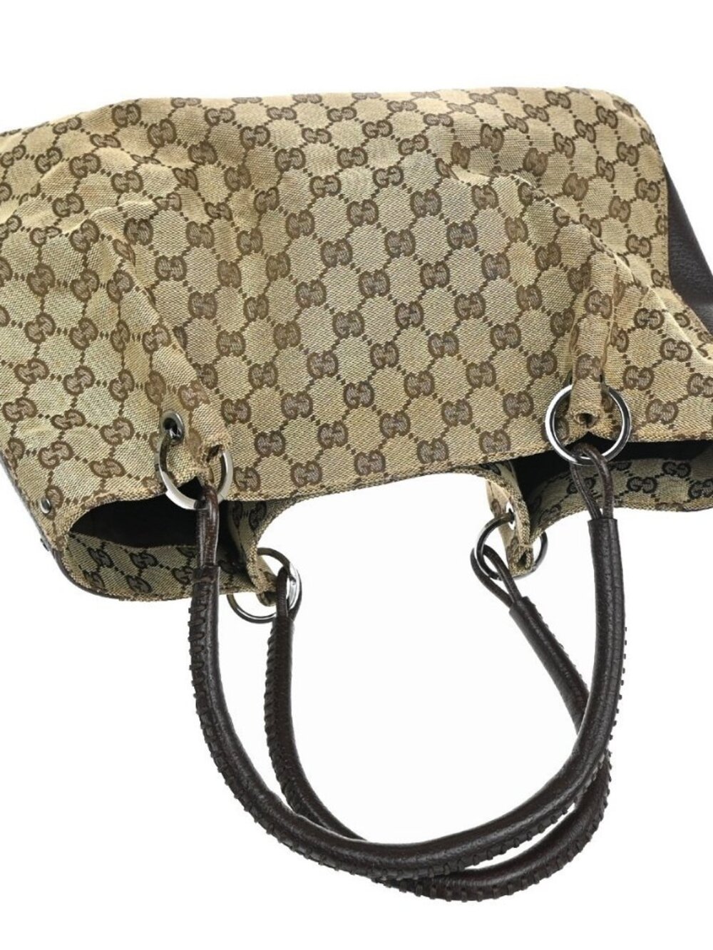GUCCI Logo GG Pattern Shoulder Tote Bag Canvas Leather Brown 86KC878 - Picture 5 of 14